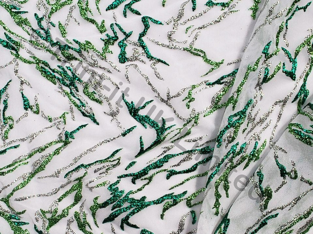 Glitter Bolt Stretch Net SALE WAS £28 NOW - White/Emerald Green/Met.Apple/Met.Silver