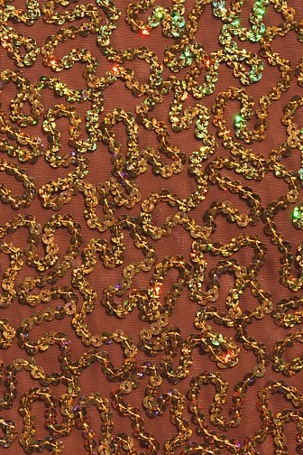 Bling Sequin Swirl On Two Way Stretch Net - Suntan/Gold Hologram