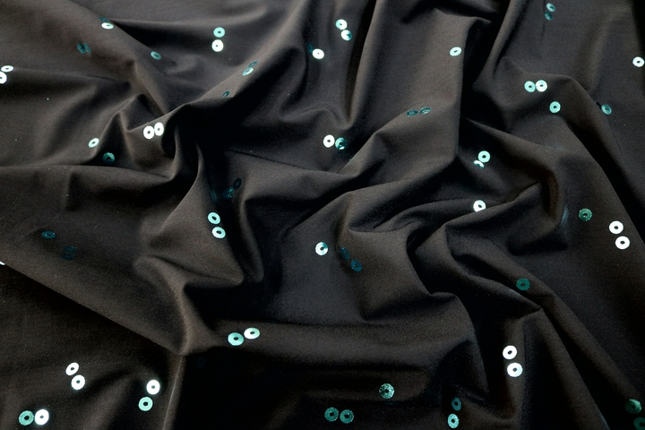 Aqua Metallic sequin Effect on Lycra - Black