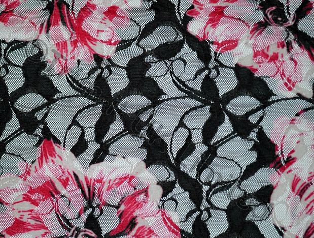 Coral Rose Stretch Lace SPECIAL OFFER WAS 45 - Black/White/Flamenco Red