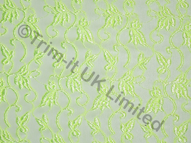 Embroidered Leaf Stretch Lace - Flo. Apple