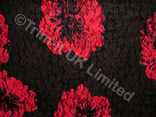Floral Rose Stretch Lace SPECIAL OFFER WAS 39 - Flamenco Red/Red/Black