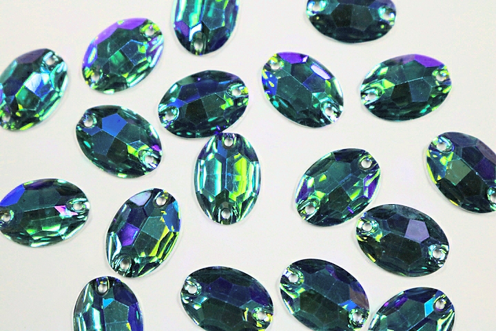 Oval 16x11mm Coloured AB resin Stones - Blue Zircon AB