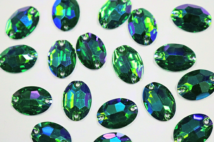 Oval 16x11mm Coloured AB resin Stones - Emerald AB