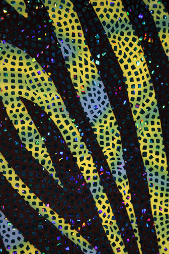 Zebra/Psycho Hologram Lycra - Tropic Lime/Flo. Emerald/Turquoise/Black